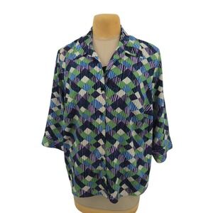 Notations Woman Geometric Button Up Blouse Top 3X Layered Casual Colorful Artsy